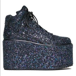 YRU Qozmo black glitter platforms
